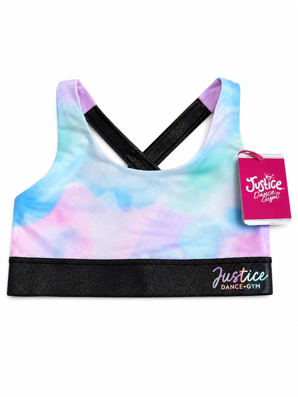 NWT Justice Girls Pastel Tie Dye Sports Bra Dance Gymnastics Crop Top